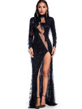 Sexy Long Sleeve See-Through Sequin Women's Evening Dress