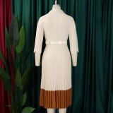 Fall Winter Fashion Women's Turndown Collar Fashion OL Elegant Pleated African Dress