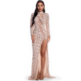 Sexy Long Sleeve See-Through Sequin Women's Evening Dress