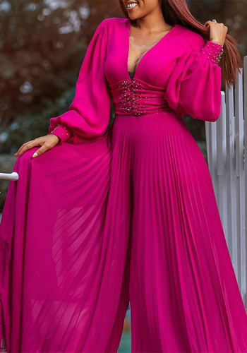 Plus Size Beaded Fashion Casual Loose Wide Leg African Jumpsuit