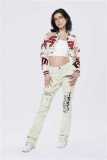 Fashionable American Embroidery Ribbed Short Long Sleeve Single Breasted Baseball Jacket