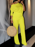 Women's Fall Fashion Solid Color Slash Shoulder Top Wide Leg Pants African Suit