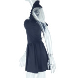 Women's Fashion Solid Color Sexy Deep V-Neck Halter A-Line Dress