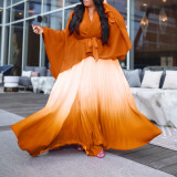 African Pleated Irregular Belt Top Gradient Skirt Two-Piece Set