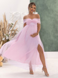 Sexy Off Shoulder Mesh Split Maternity Dress