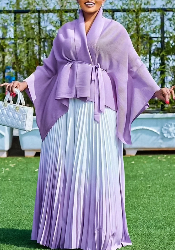 African Women's Fall Plus Size Fashion Elegant Bat Sleeves Top Gradient Skirt Two-Piece Set