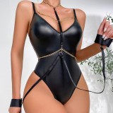 Sexy Lingerie Pu Leather Strap One-Piece Women's Bodysuit