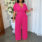 Women's V Neck Solid Color Pleated Jumpsuit