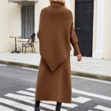 Autumn And Winter High Collar Long Sleeve Sweater Fashion Loose Skirt Two Piece Set