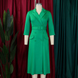 Women's Fashion Chic Double Breasted Turndown Collar Solid Color Career Dress