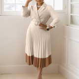 Fall Winter Fashion Women's Turndown Collar Fashion OL Elegant Pleated African Dress