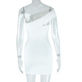 Women's Fashion Solid Color Sexy Slash Shoulder Bodycon Short Dress