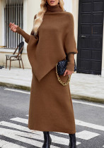 Autumn And Winter High Collar Long Sleeve Sweater Fashion Loose Skirt Two Piece Set