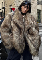 Women's Fur Coat Brown Turndown Collar Environmentally Warm Coat Women's Fur Coat Brown Turndown Collar Environmentally Warm Coat