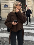 Autumn And Winter Turndown Collar Chic Double Breasted Fashion Woolen Coat