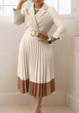 Fall Winter Fashion Women's Turndown Collar Fashion OL Elegant Pleated African Dress