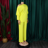 Women's Fall Fashion Solid Color Slash Shoulder Top Wide Leg Pants African Suit