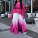 African Pleated Irregular Belt Top Gradient Skirt Two-Piece Set