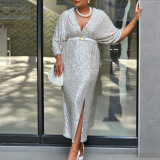 Fashion African Women's Chic V Neck Sexy Slim Sequin Plus Size Evening Dress