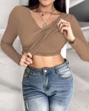 Autumn And Winter Bra Round Neck Solid Color T-Shirt Feminine Basic Long Sleeve Top With Bra Padded
