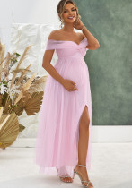Sexy Off Shoulder Mesh Split Maternity Dress