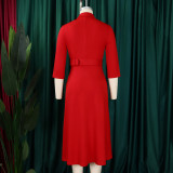 Women's Fashion Chic Double Breasted Turndown Collar Solid Color Career Dress
