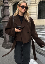 Autumn And Winter Turndown Collar Chic Double Breasted Fashion Woolen Coat