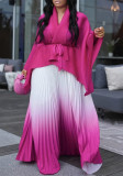 African Pleated Irregular Belt Top Gradient Skirt Two-Piece Set