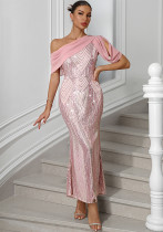 Sexy Low Back Chiffon Patchwork Sequin Women's Evening Dress