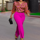 Women's Printed Long Sleeve Shirt Chic Elegant Wide Leg Pants Fashion African Suit