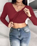 Autumn And Winter Bra Round Neck Solid Color T-Shirt Feminine Basic Long Sleeve Top With Bra Padded