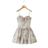 Summer Print Square Neck Sexy Low Back Slim Mini Strap Dress