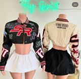 Fashionable American Embroidery Ribbed Short Long Sleeve Single Breasted Baseball Jacket