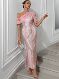 Sexy Low Back Chiffon Patchwork Sequin Women's Evening Dress