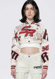 Fashionable American Embroidery Ribbed Short Long Sleeve Single Breasted Baseball Jacket