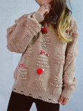 Christmas Women Solid Pearl Flocking New Year Sweater