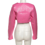 Women autumn and winter Style Round Neck Solid Crop coat