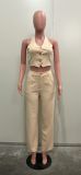 Women solid v-neck Halter Neck vest and PantTwo Piece Set