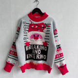Christmas Women Santa Claus Embroidery Gold Thread Sweater Sweater