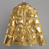 Women hooded sports outdoor shiny Padding jacket