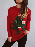 Christmas and New Year Women flocked Christmas tree red sweater