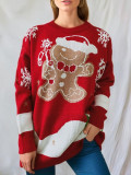 Christmas New Year Women Cute Snowman Round Neck Long Sleeve Knitting Sweater