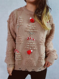 Christmas Women Solid Pearl Flocking New Year Sweater