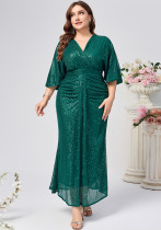 Plus Size Women Sequin Solid v-neck sequin sleeve Formal Party Dress Plus Size Women Sequin Solid v-neck sequin sleeve Formal Party Dress