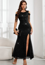 Women Sexy Tassel Sequin Evening Dress