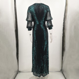 Women Sexy Vintage Green Sequin Dress