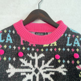 Christmas Women Jacquard Ball Round Neck Sweater
