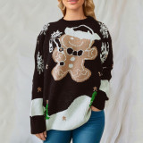 Christmas New Year Women Cute Snowman Round Neck Long Sleeve Knitting Sweater