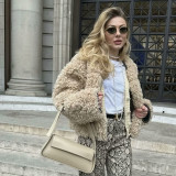 Women retro reversible lamb wool warm jacket