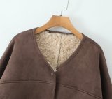 Women retro reversible lamb wool warm jacket
